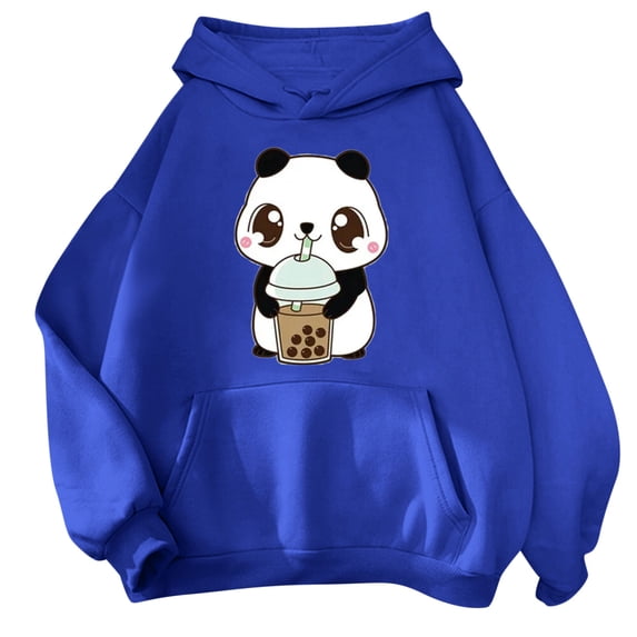 XIAOCHA Mens Panda Boba Print Hoodie Oversized Long Sleeve Hooded Pullover Top Cozy Playful Casual Hoodies