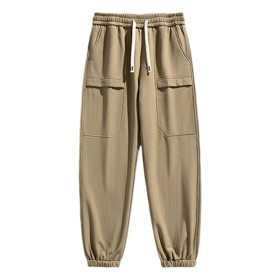 XIAOCHA Mens Pants High Waisted Drawstring Pants Solid Color Multiple Cargo Pocket Loose Tapered Leg Daily Wear Pants