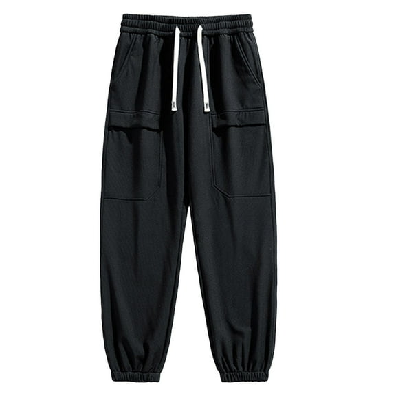 XIAOCHA Mens Pants High Waisted Drawstring Pants Solid Color Multiple Cargo Pocket Loose Tapered Leg Daily Wear Pants