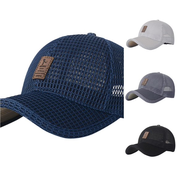 XIAOCHA Mens Patch‑Accent Mesh Cap Breathable Sun Protection Trucker Cap,Blue