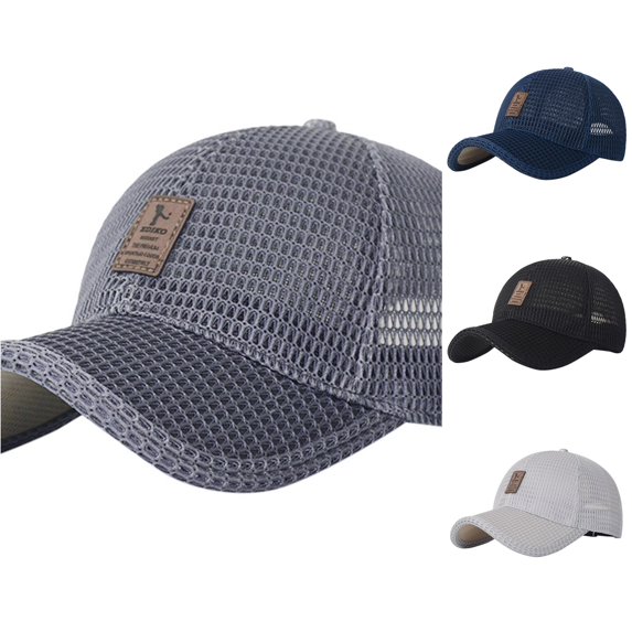 XIAOCHA Mens Patch‑Accent Mesh Cap Breathable Sun Protection Trucker Cap,Dark Gray