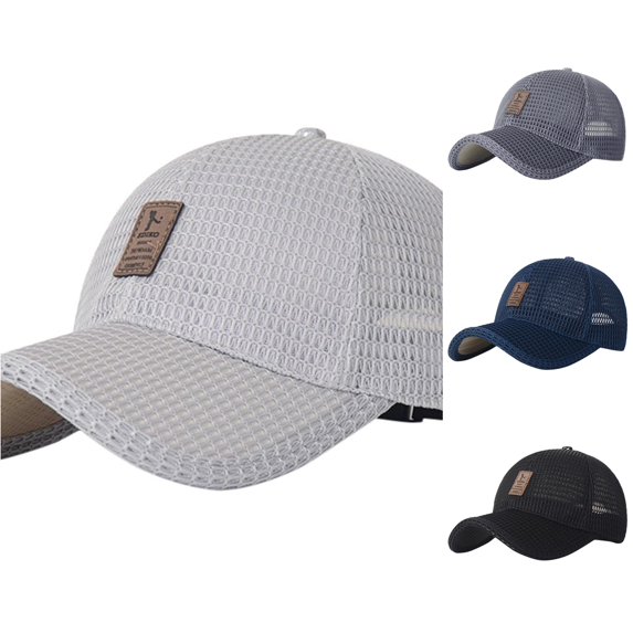 XIAOCHA Mens Patch‑Accent Mesh Cap Breathable Sun Protection Trucker Cap,Grey