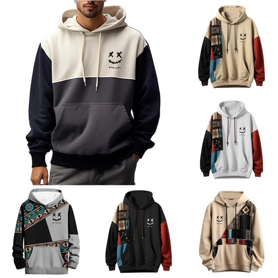 XIAOCHA Mens Patchwork Graphic Pullover Hoodie Relaxed Fit Fall Casual Hoodies