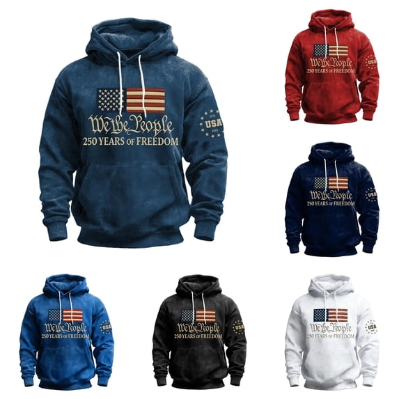 XIAOCHA Mens Patriotic Flag Hoodie Vintage USA Letter Print Pullover Top Freedom Theme Hooded Sweatshirt, Navy, Sizes XXXL