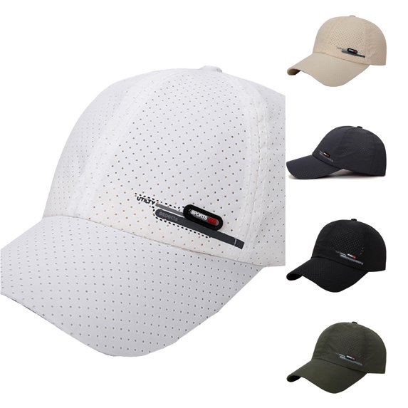 XIAOCHA Mens Perforated‑Panel Baseball Cap Breathable Caps for Sport Hiking Baseballhatwraps,White