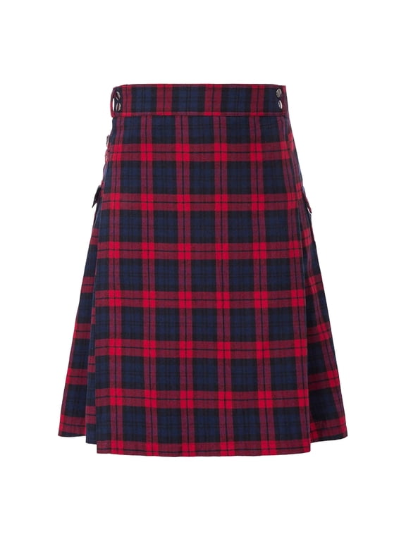 Mens Plaid Pleated Kilt Adjustable Waist Side Fastener Decorative Chain Kilts