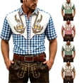 thumbnail image 1 of XIAOCHA Mens Plaid Print Button-Up Shirt Short Sleeve Tops Bavarian Oktoberfest Button Down Top, 1 of 4