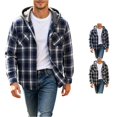 thumbnail image 1 of XIAOCHA Mens Plaid Print Hooded Button Up Shirt Jacket Loose Fit Work Shirt Jackets, 1 of 6