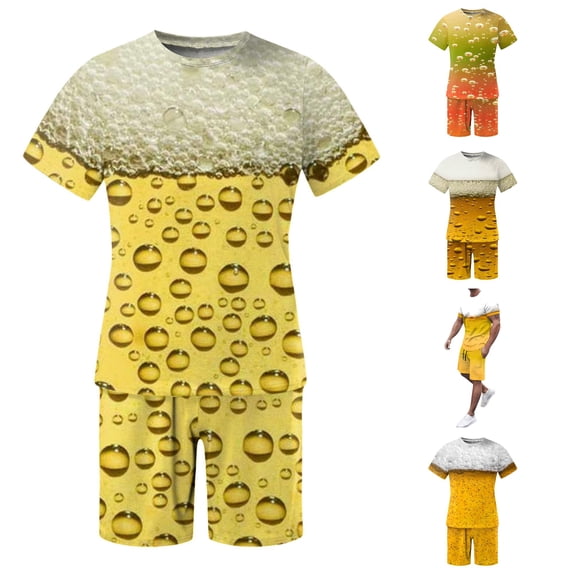 XIAOCHA Mens Print Shorts Set Short Sleeve Crew Neck Casual Sets Oktoberfest Halloween Wear,Rose Gold,Sizes XXXL