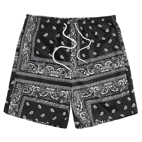 XIAOCHA Mens Quick Dry Bandana Print Swim Trunks Elastic Waistband Drawstring Summer Beach Shorts