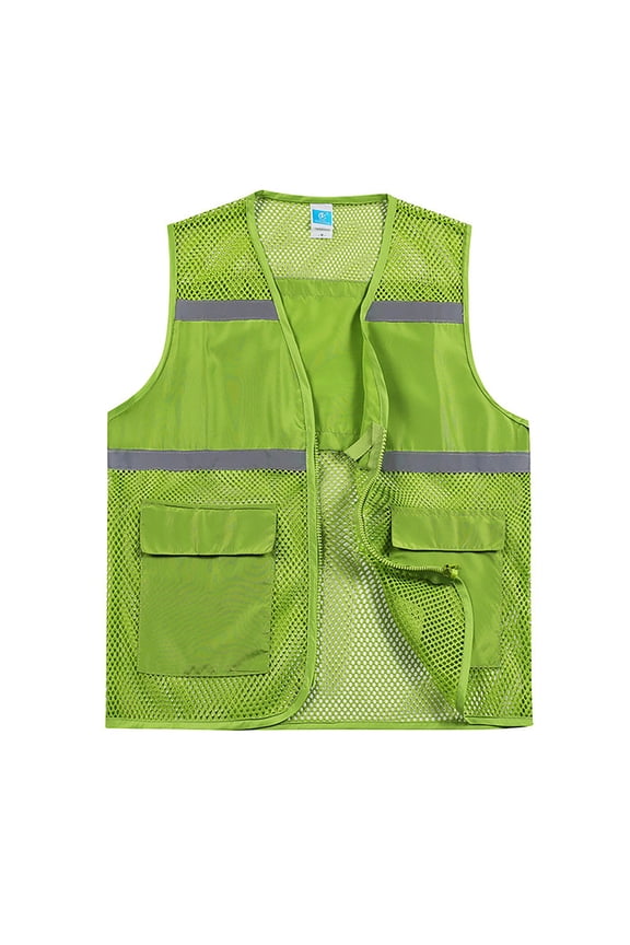 Mens Reflective Mesh Safety Vest Sleeveless V Neck Zip Up Vest Breathable Functional Work Vests