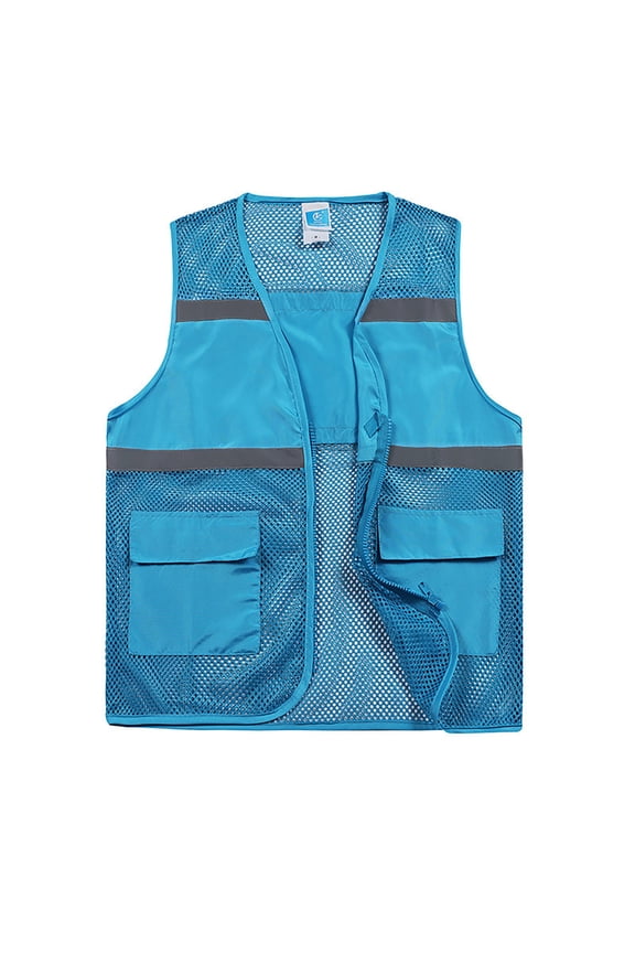 Mens Reflective Mesh Safety Vest Sleeveless V Neck Zip Up Vest Breathable Functional Work Vests