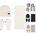thumbnail image 1 of XIAOCHA Mens Rib‑Knit Patch‑Label Beanie Solid Outdoor Commute Neck‑Gaiter Fall Winter Touch‑Screen Gloves,Beige, 1 of 4
