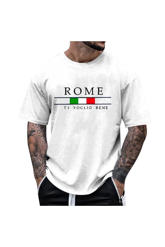 Mens Rome Graphic Tee Short Sleeve Crew Neck Top Soft Casual Travel Shirt
