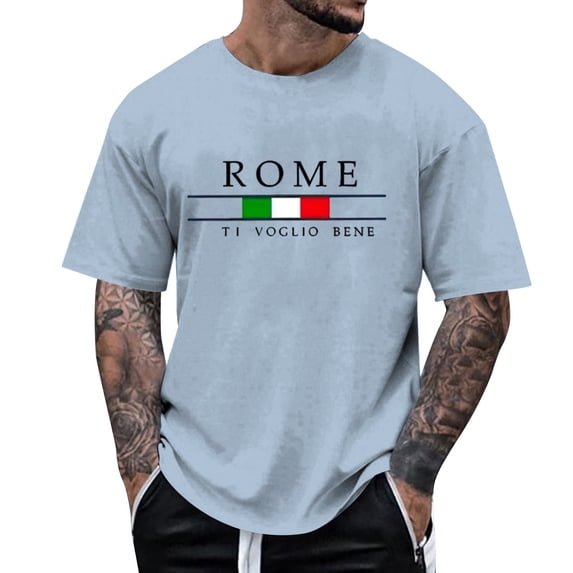 XIAOCHA Mens Rome Graphic Tee Short Sleeve Crew Neck Top Soft Casual Travel Shirt