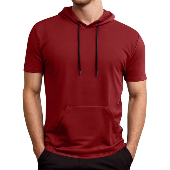 XIAOCHA Mens Short Sleeve Hooded Tee Short Sleeve Hooded Pullover Tee Breathable Casual Everyday Tees