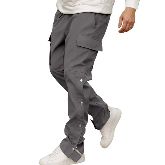 XIAOCHA Mens Side Button Closure Cargo Pants Retro Loose Straight Trousers Athletic Workout Streetwear PantsGreyXXXL