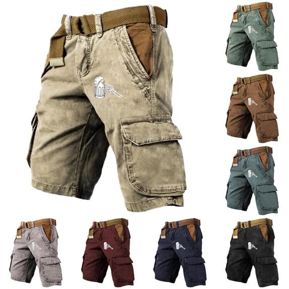 XIAOCHA Mens Skeleton Print Cargo Shorts Multi Pocket Mid Waist Relaxed Outdoor Knee Length Pants