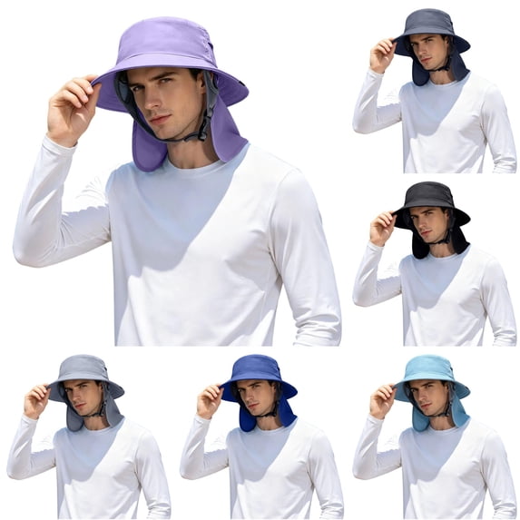 XIAOCHA Mens Solid Boonie Hat Neck‑Flap Bucket Hat Hiking Headwear,Purple