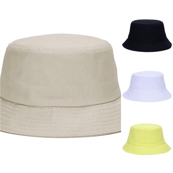 XIAOCHA Mens Solid‑Canvas Bucket Hat Plain Sun Hat Casual Daily Hat,Beige