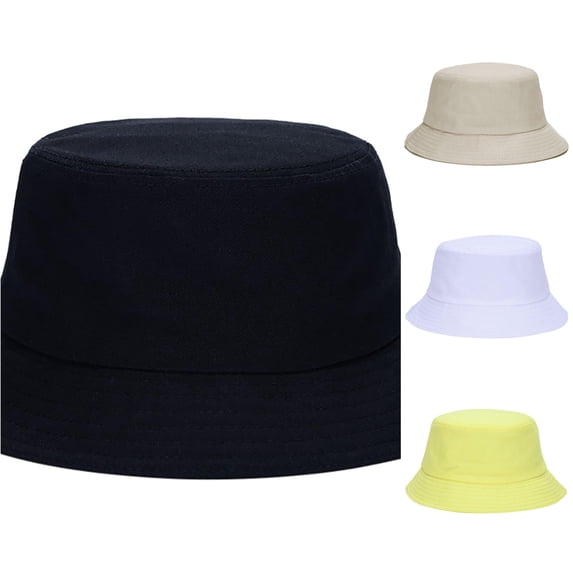 XIAOCHA Mens Solid‑Canvas Bucket Hat Plain Sun Hat Casual Daily Hat,Black