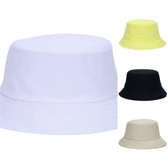 XIAOCHA Mens Solid‑Canvas Bucket Hat Plain Sun Hat Casual Daily Hat,White