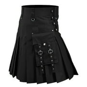 XIAOCHA Mens Solid Color Kilt Pleated Knee Length High Waist Skirts Durable Punk Gothic Utility Kilts