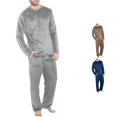 thumbnail image 1 of XIAOCHA Mens Solid Pajama Set Crew Neck Long Sleeve Top Straight Pant Indoor Sleep Outfit, 1 of 8