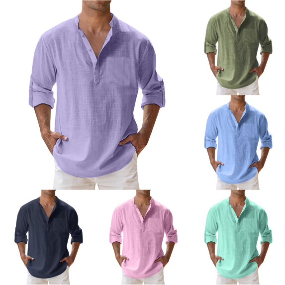 XIAOCHA Mens Solid Henley Long Sleeve Shirt Relaxed Fit Pocket Beach Casual Tops