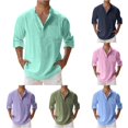 thumbnail image 1 of XIAOCHA Mens Solid Henley Long Sleeve Shirt Relaxed Fit Pocket Beach Casual Tops, 1 of 5