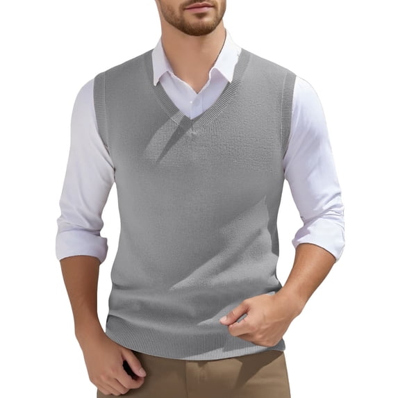 XIAOCHA Mens Solid Knit Sweater Vest Sleeveless V Neck Pullover Vest Top Soft Casual Business Vests
