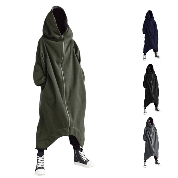XIAOCHA Mens Solid Long Zip Up Hoodie Relaxed Fit Winter Daily Long Sleeve Hooded Sweatshirts