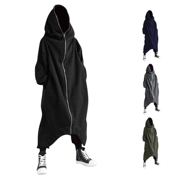 XIAOCHA Mens Solid Long Zip Up Hoodie Relaxed Fit Winter Daily Long Sleeve Hooded Sweatshirts