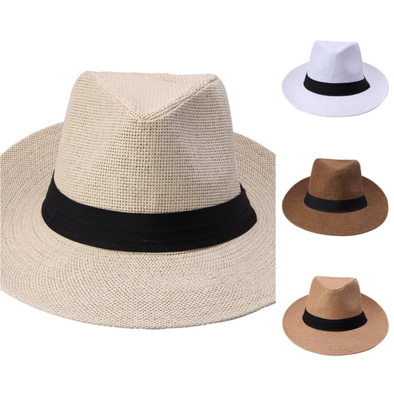 XIAOCHA Mens Solid Packable Fedora Summer Breathable Wide Brim Outdoor Sun Hat,Beige