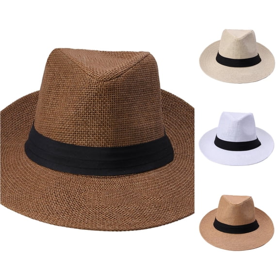XIAOCHA Mens Solid Packable Fedora Summer Breathable Wide Brim Outdoor Sun Hat,Coffee