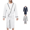 thumbnail image 1 of XIAOCHA Mens Solid Robe Long Sleeve Piping Trim Belted Night Robe With Pockets, 1 of 5