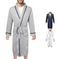 thumbnail image 1 of XIAOCHA Mens Solid Robe Long Sleeve Piping Trim Belted Night Robe With Pockets, 1 of 7