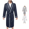 thumbnail image 1 of XIAOCHA Mens Solid Robe Long Sleeve Piping Trim Belted Night Robe With Pockets, 1 of 7