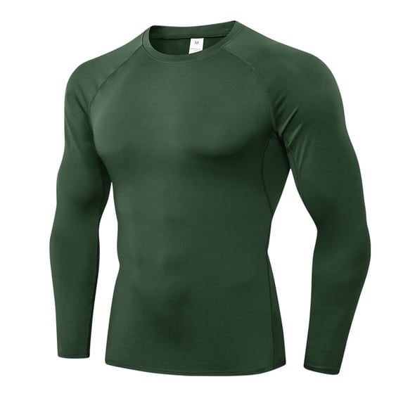 XIAOCHA Mens Solid Workout form Fitting Round Neck Long Sleeve Athletic Tee Shirt
