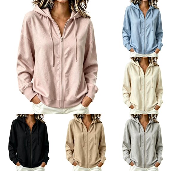 XIAOCHA Mens Solid Zip Up Hoodie Relaxed Fit Fall Daily Long Sleeve Hooded Sweatshirts