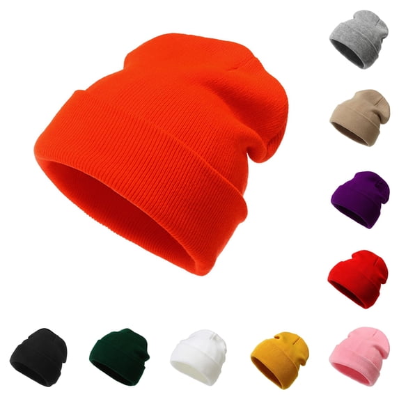 XIAOCHA Mens Solid ed Knit Beanie Daily Casual Skull Cap,Orange