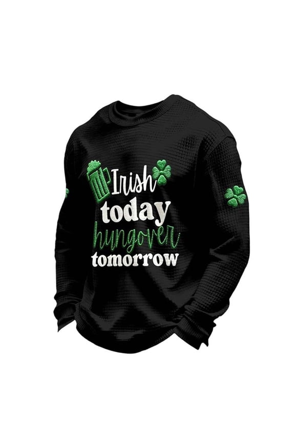 Mens St. Patrick's Day Sweater Waffle Knit Crew Neck Top Festive Casual Holiday Pullover