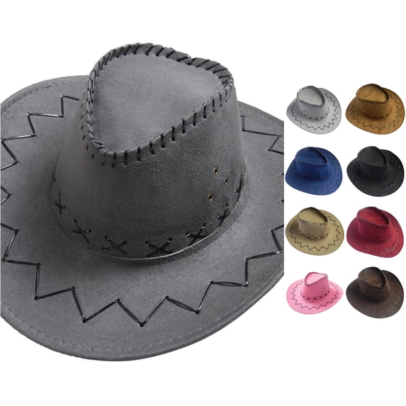XIAOCHA Mens Stitched‑Ornament Cowboy Hat Solid Shapeable‑Brim Western Hats Rodeo‑Activity Wide Brim Western Hat,Grey