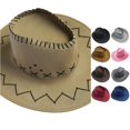 thumbnail image 1 of XIAOCHA Mens Stitched‑Ornament Cowboy Hat Solid Shapeable‑Brim Western Hats Rodeo‑Activity Wide Brim Western Hat,Khaki, 1 of 4