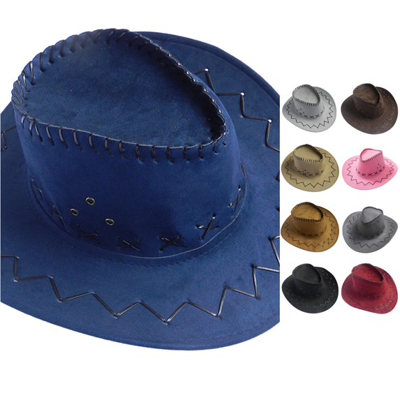 XIAOCHA Mens Stitched‑Ornament Cowboy Hat Solid Shapeable‑Brim Western Hats Rodeo‑Activity Wide Brim Western Hat,Navy