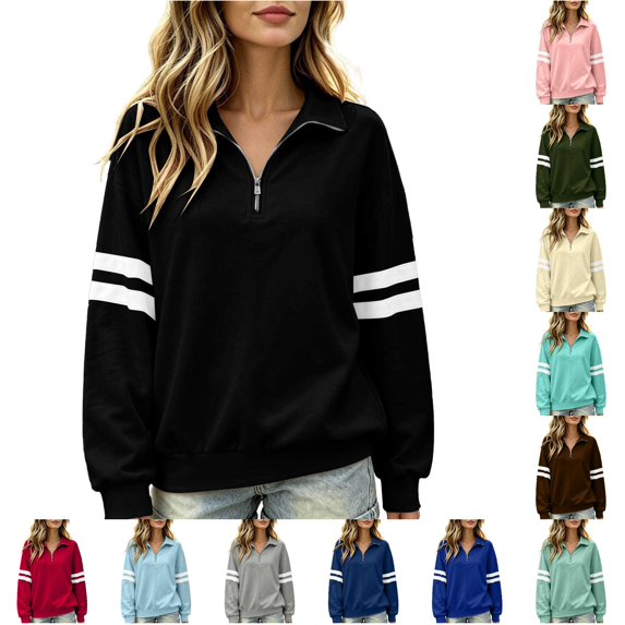 XIAOCHA Mens Stripe Sleeve Half Zip Sweatshirt Loose Fit Sweatshirt Fall Daily Sweatshirts