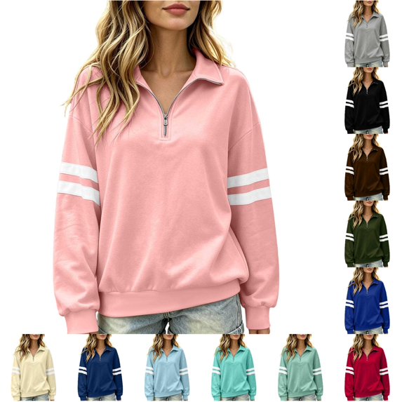 XIAOCHA Mens Stripe Sleeve Half Zip Sweatshirt Loose Fit Sweatshirt Fall Daily Sweatshirts