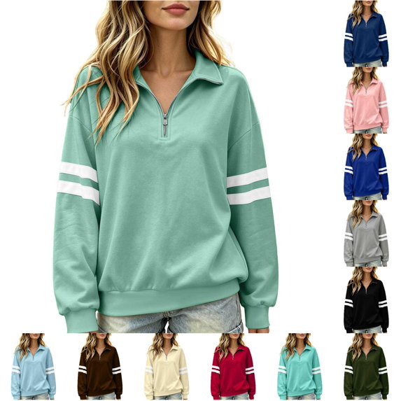 XIAOCHA Mens Stripe Sleeve Half Zip Sweatshirt Loose Fit Sweatshirt Fall Daily Sweatshirts