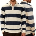 thumbnail image 1 of XIAOCHA Mens Striped Polo Shirt Long Sleeve Half Zip Top Classic Casual Rugby Pullover, 1 of 3