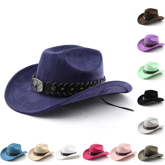 XIAOCHA Mens Suede Cowboy Hat Metal Buckle Ornament Curved Wide Brim Cowboycap